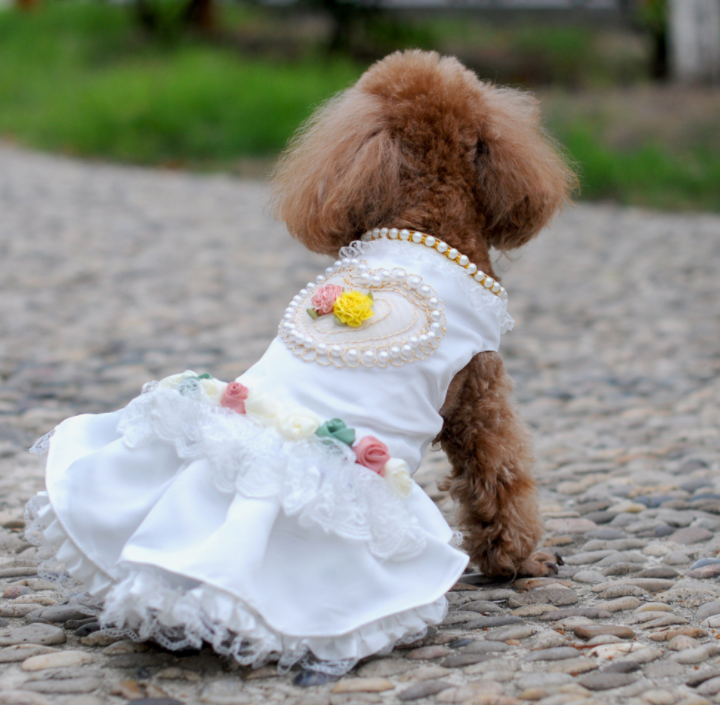 芭菲寵家寵物狗衣服婚紗禮服珍珠愛心裙子貼牌