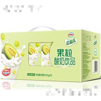 伊利優(yōu)酸乳果粒酸奶飲品哈密瓜味245gx12盒