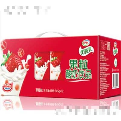 伊利優(yōu)酸乳果粒酸奶飲品草莓味245gx12盒