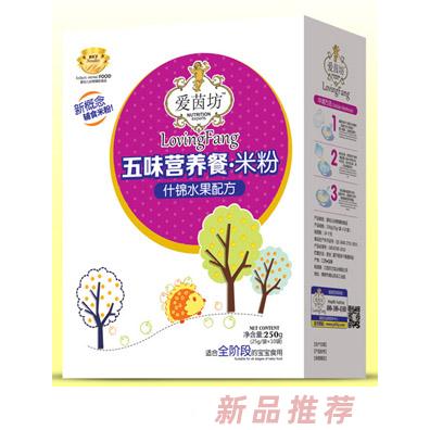 愛茵坊什錦水果雙益護(hù)暢五谷珍寶燕麥鐵鋅五味營(yíng)養(yǎng)餐米粉盒裝輔食代理